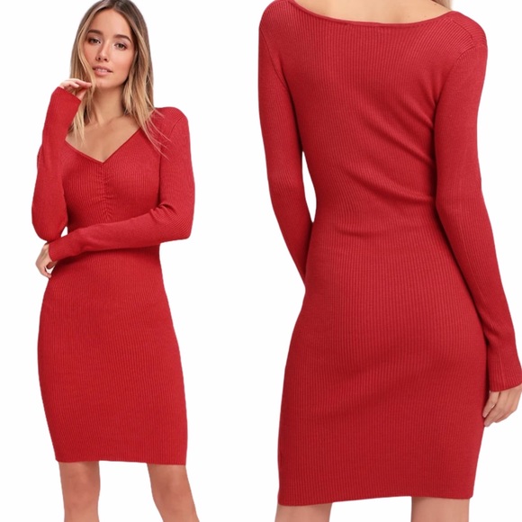 NWT Lulus Ribbed Long Sleeve Bodycon Dress Size L - Picture 1 of 16